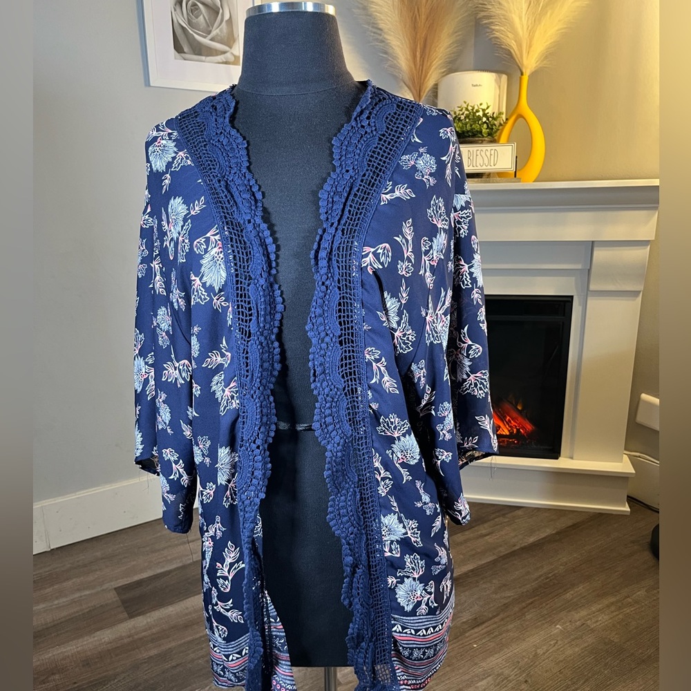 Xhilaration Boho Lace Open Front Wide Sleeve Kimono XS